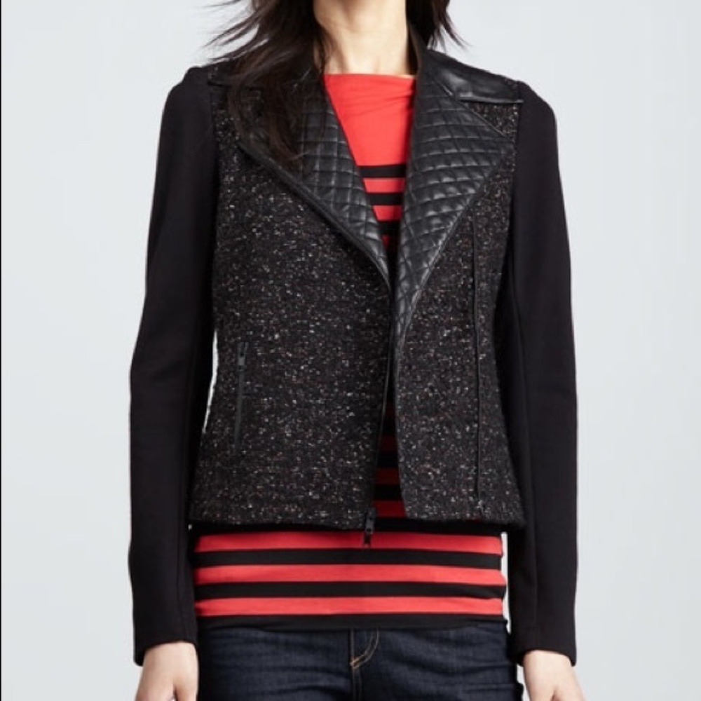 Bailey 44 Black Tweed & Leather-Trim Jacket